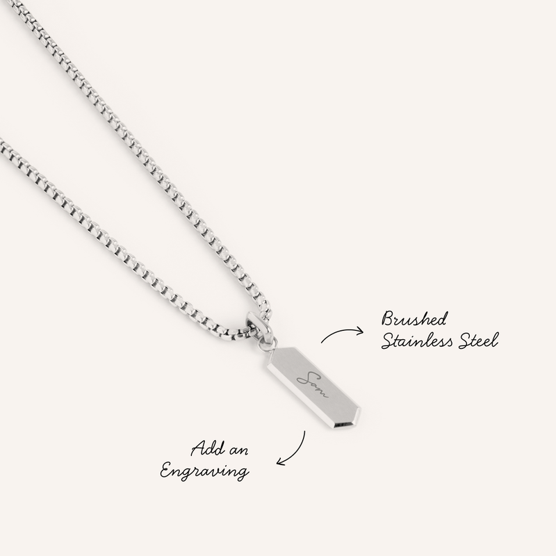 Men's Intersection Engravable Tag Necklace (Silver)