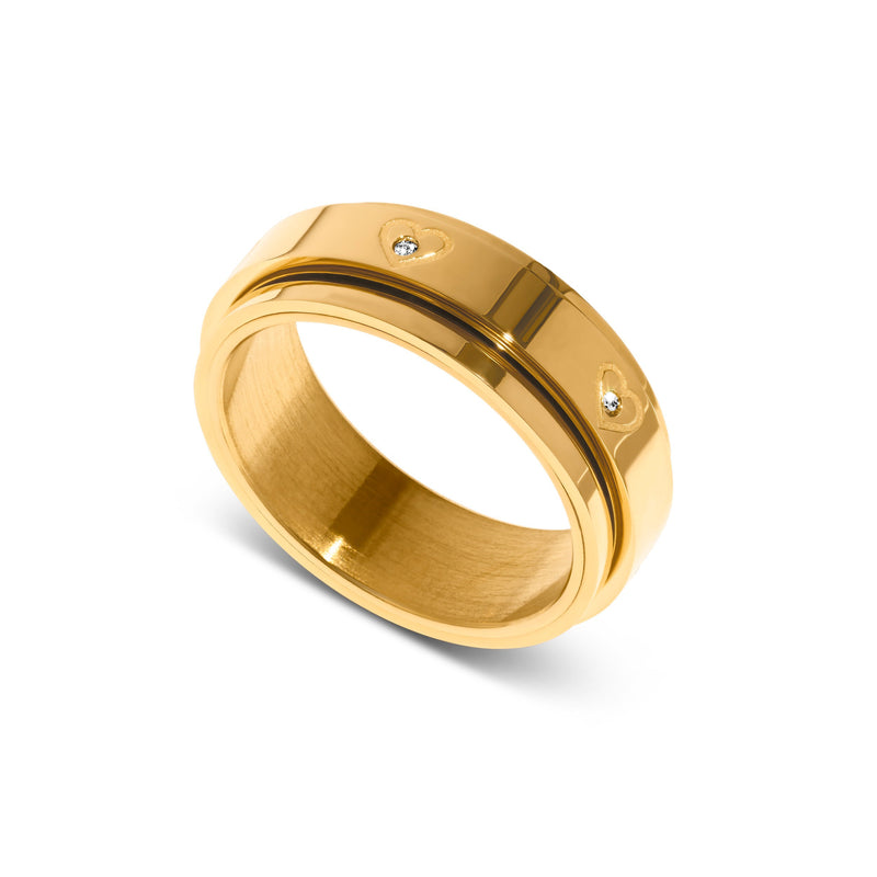 Crystal Heart Kinetic Fidget Ring (Gold)