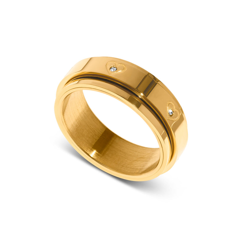 Crystal Heart Kinetic Fidget Ring (Gold)