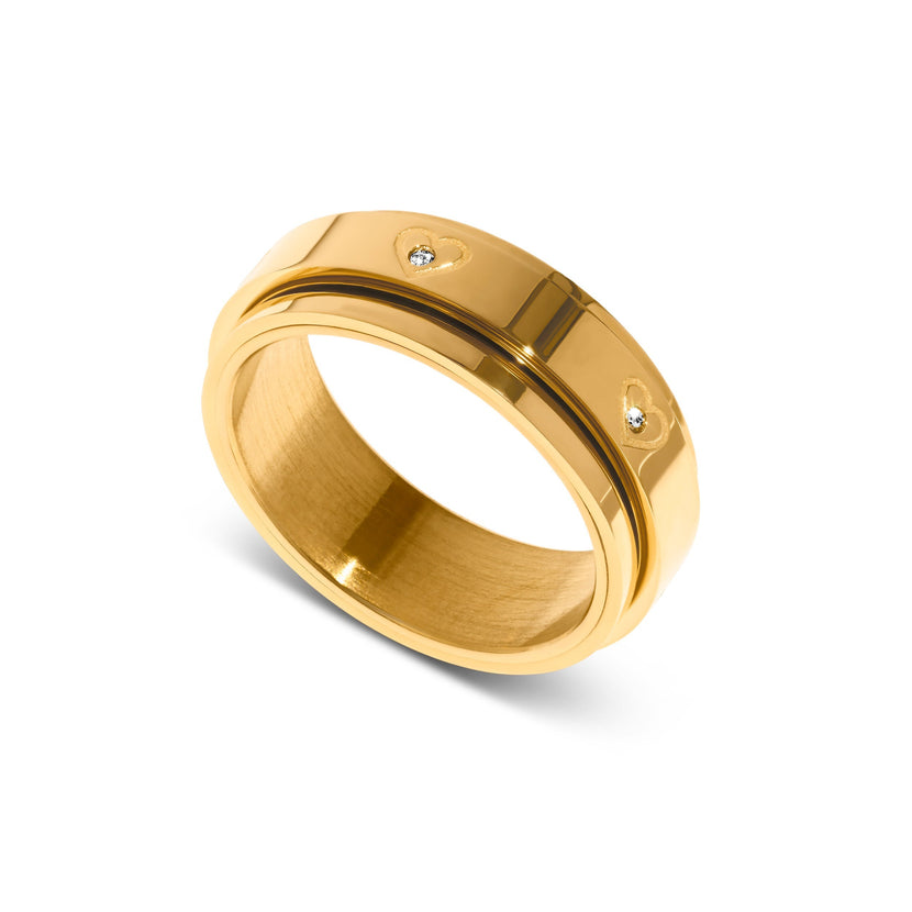 Crystal Heart Kinetic Fidget Ring (Gold)
