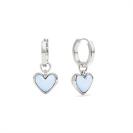 Light Blue Lace Agate Heart Huggie Earrings (Silver)