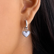 Light Blue Lace Agate Heart Huggie Earrings (Silver)