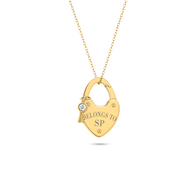 Love Locks & Birthstone Key Charm Necklace (Gold)