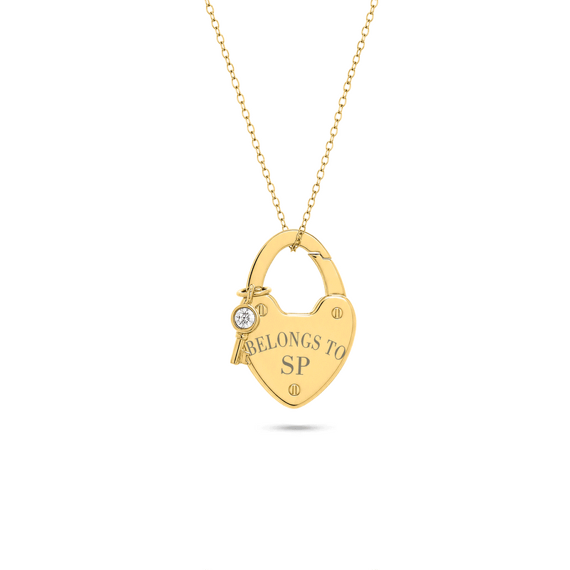Love Locks & Birthstone Key Charm Necklace (Gold)