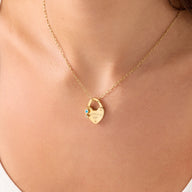 Love Locks & Birthstone Key Charm Necklace (Gold)