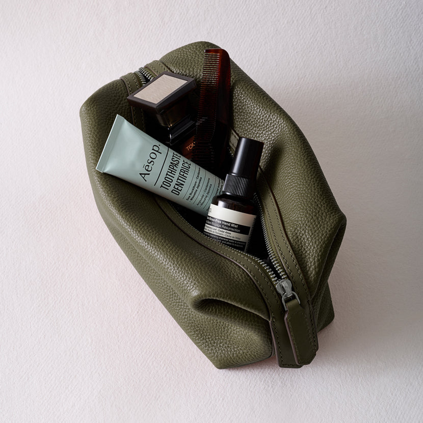 Men's Leather Wash Bag (Green)