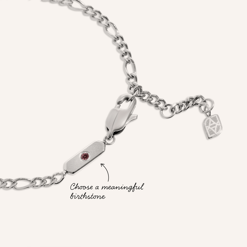 Intersection Figaro Chain Birthstone Bracelet (Silver)