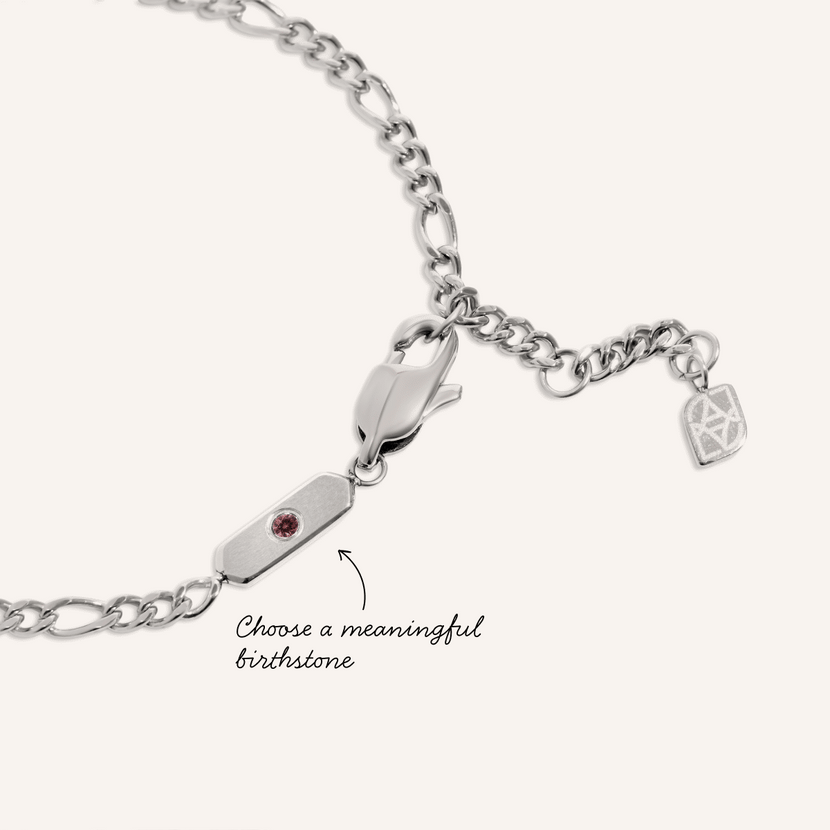 Intersection Figaro Chain Birthstone Bracelet (Silver)