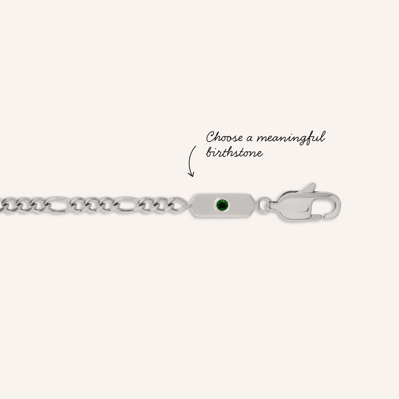 Intersection Figaro Chain Birthstone Necklace (Silver)