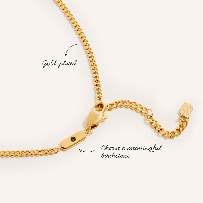 Intersection Curb Chain Birthstone Necklace (Gold)