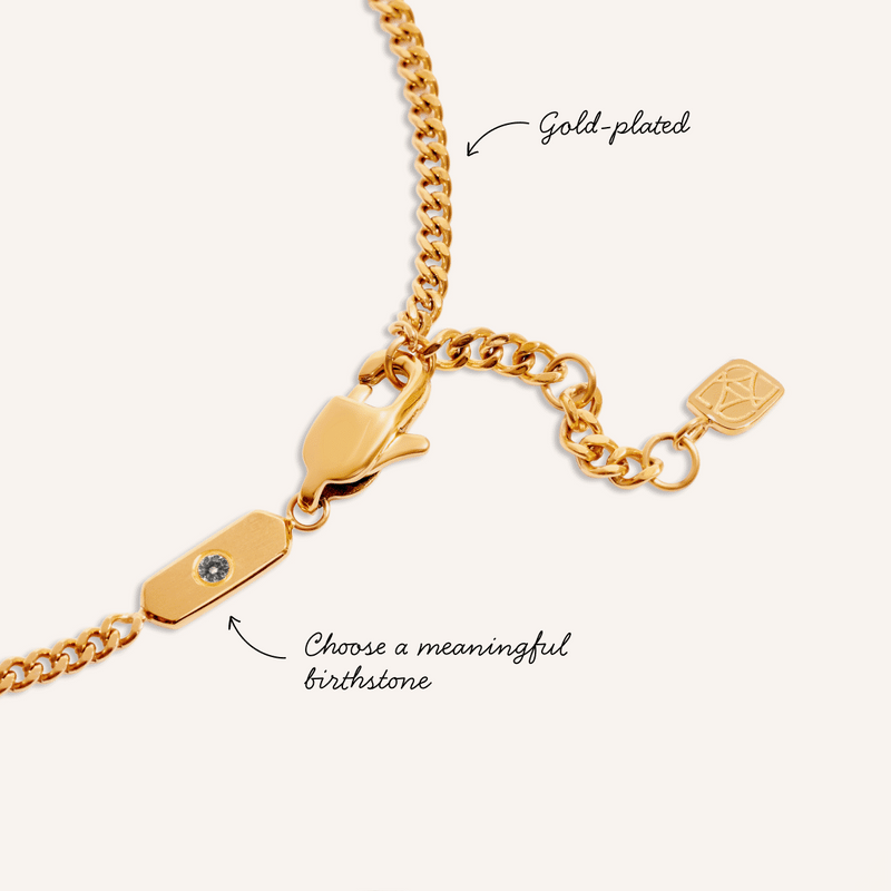 Intersection Curb Chain Birthstone Bracelet (Gold)
