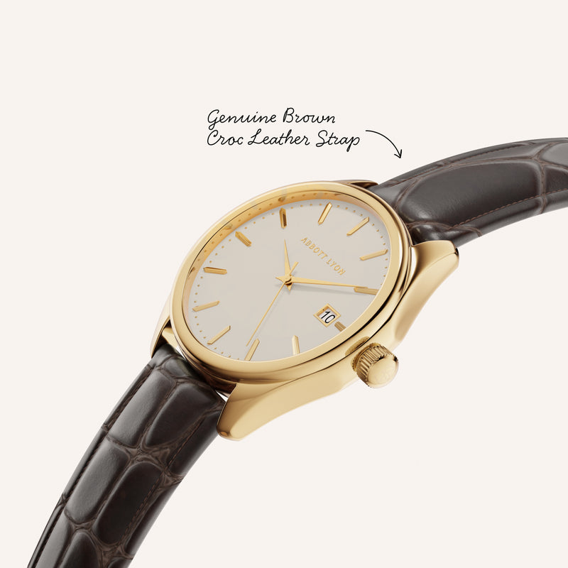 Men's 39mm Mayfair Brown Leather Watch (Gold)