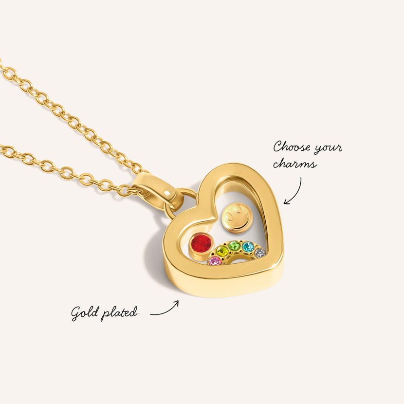 Mini Me Floating Charm Heart Necklace (Gold)