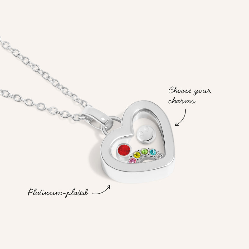 Mini Me Floating Charm Heart Necklace (Silver)