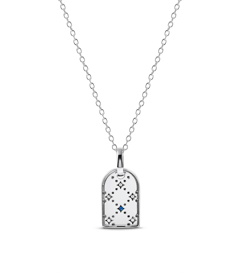 Mini Monogram Birthstone Tag Necklace (Silver)