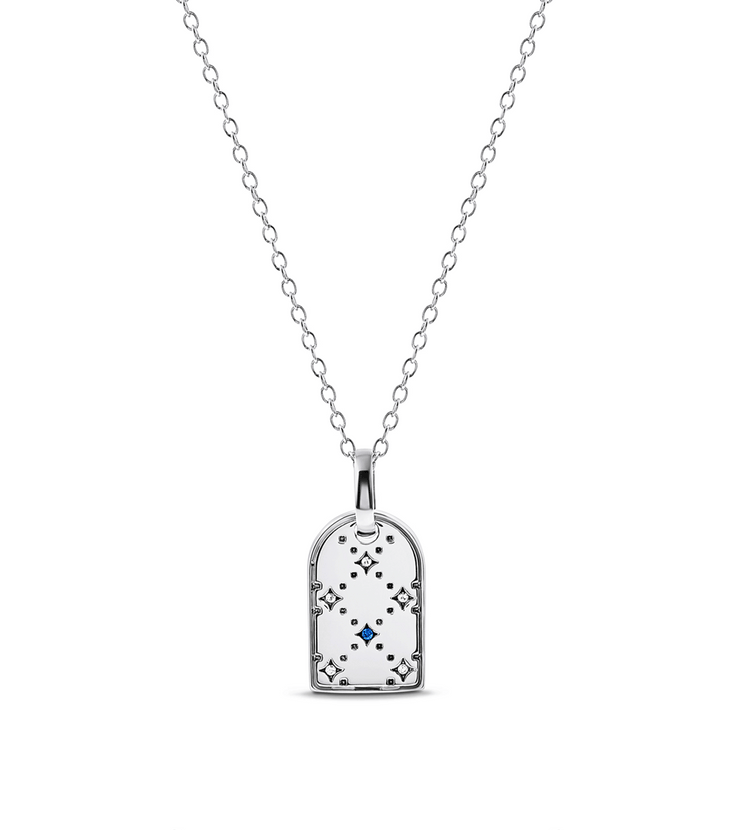 Mini Monogram Birthstone Tag Necklace (Silver)