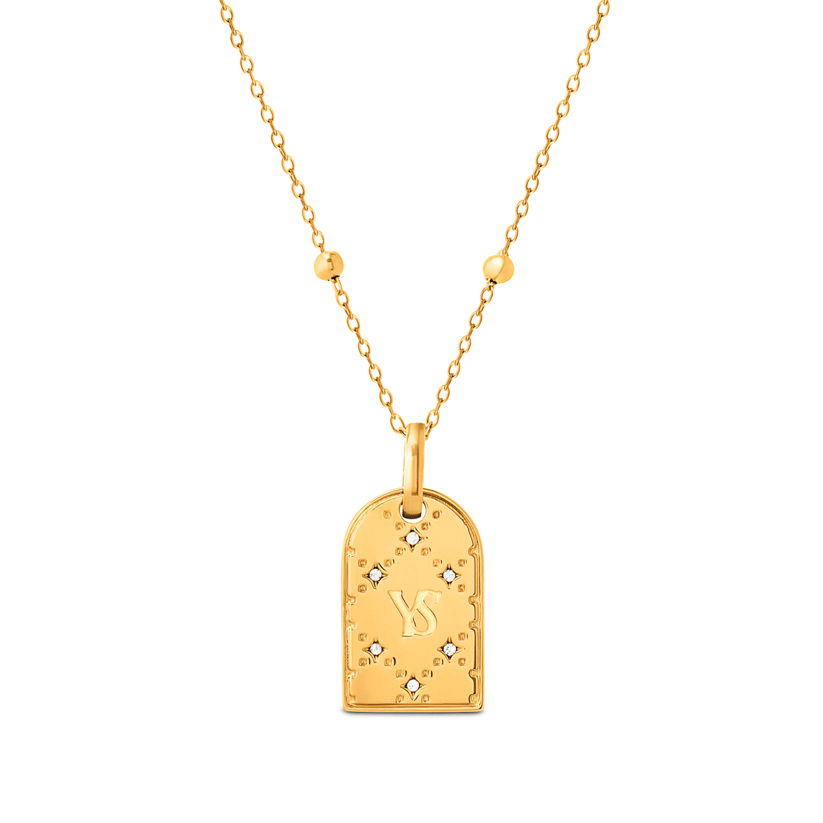 Monogram Double Initial Tag Necklace (Gold)