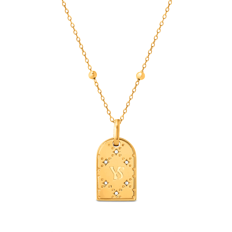Monogram Double Initial Tag Necklace (Gold)