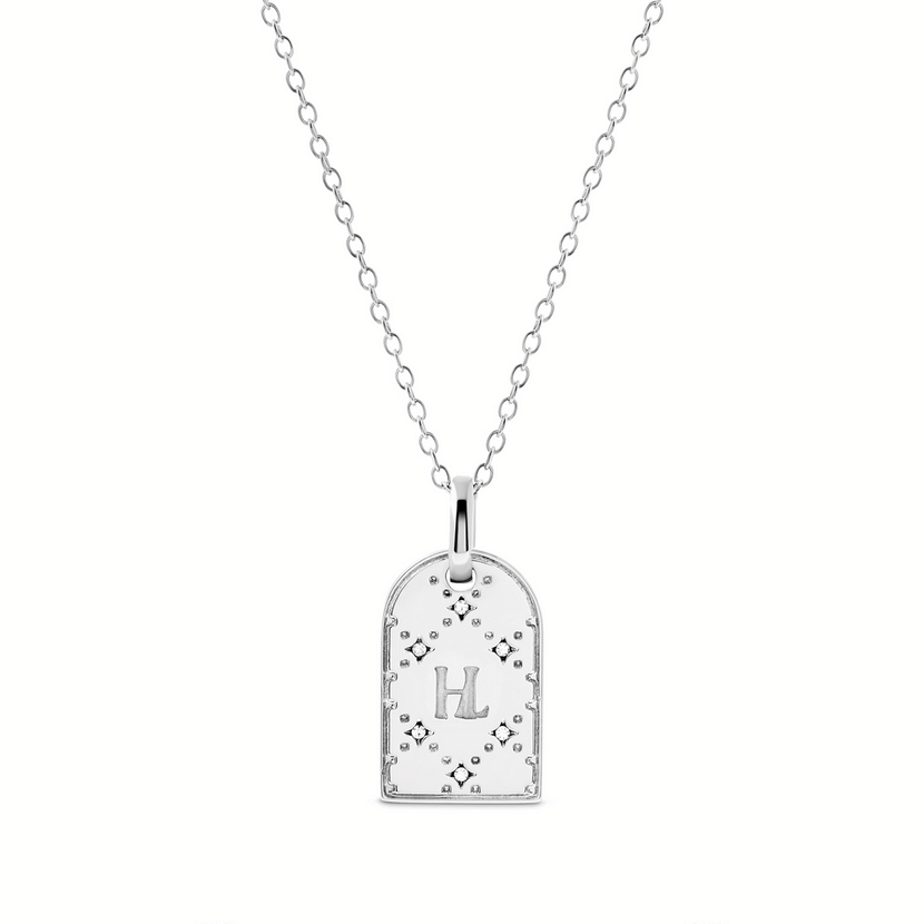 Monogram Double Initial Tag Necklace (Silver)