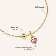 Made Mine Mini Initial & Heart Birthstone Bracelet (Gold)