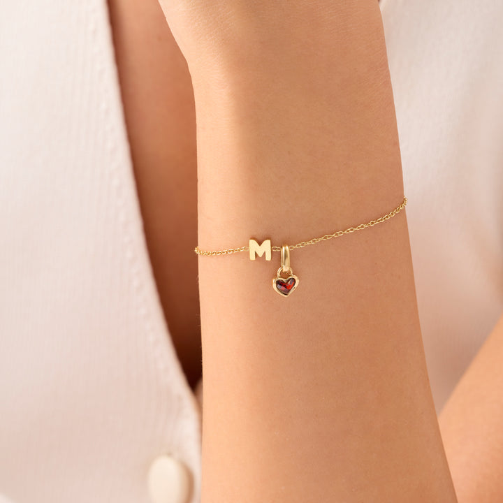 Made Mine Mini Initial & Heart Birthstone Bracelet (Gold)