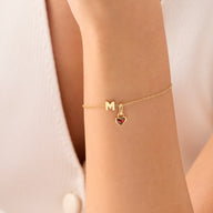 Made Mine Mini Initial & Heart Birthstone Bracelet (Gold)