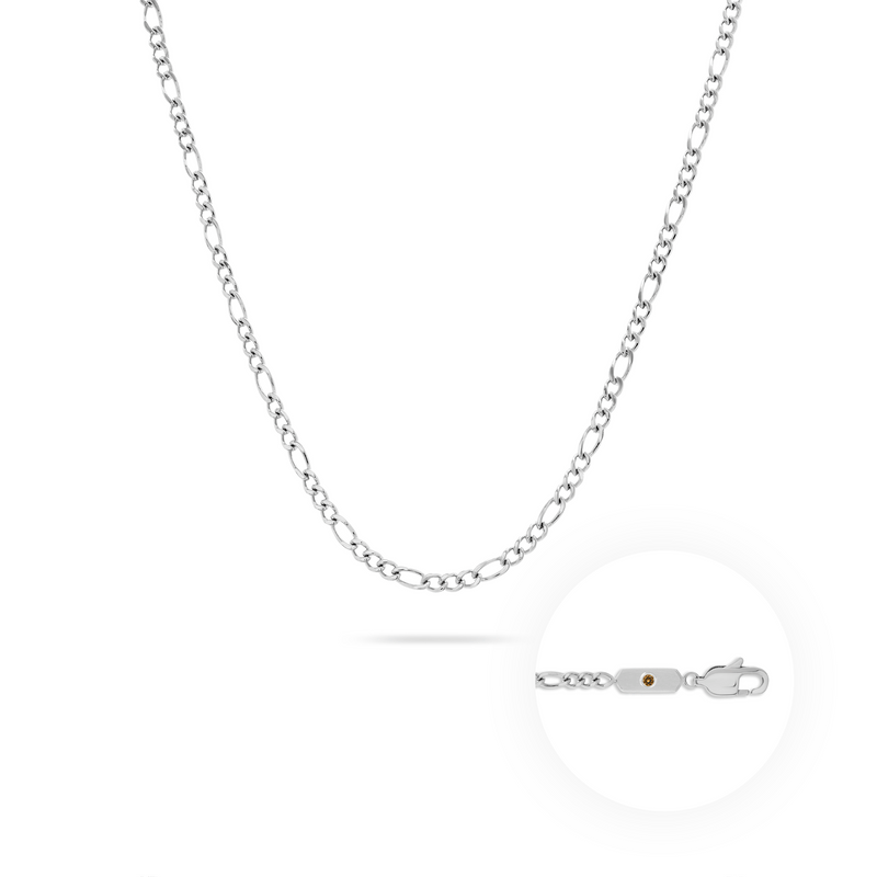 Intersection Figaro Chain Birthstone Necklace (Silver)