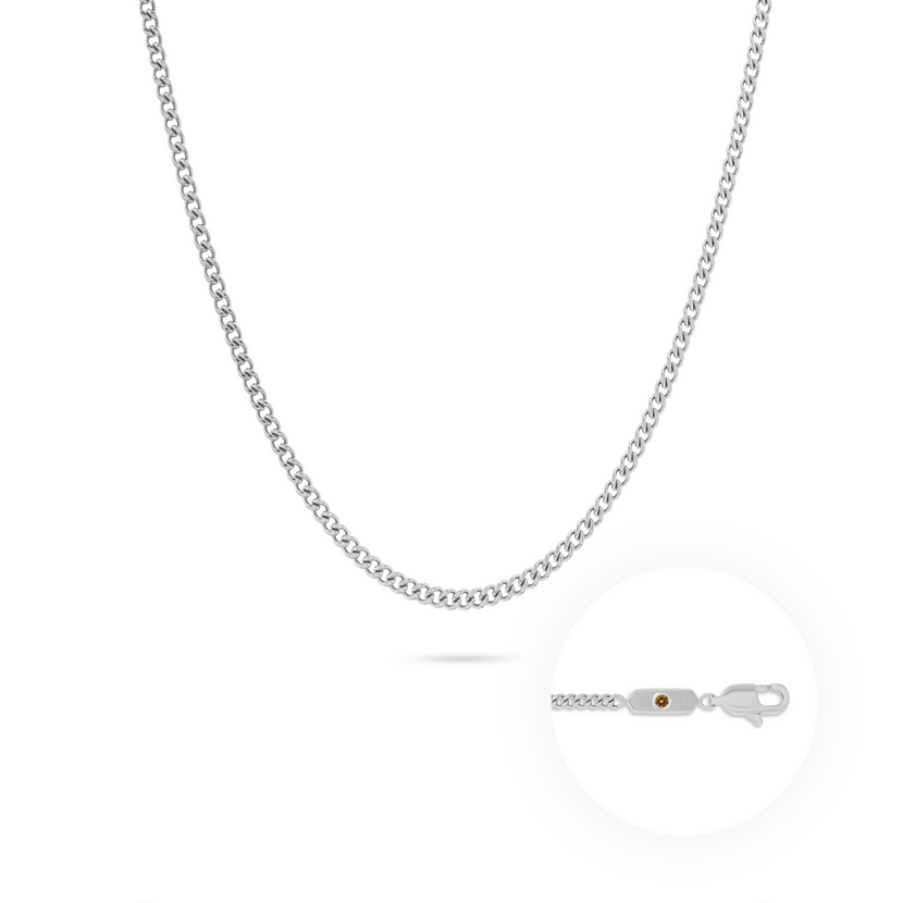 Intersection Curb Chain Birthstone Necklace (Silver)