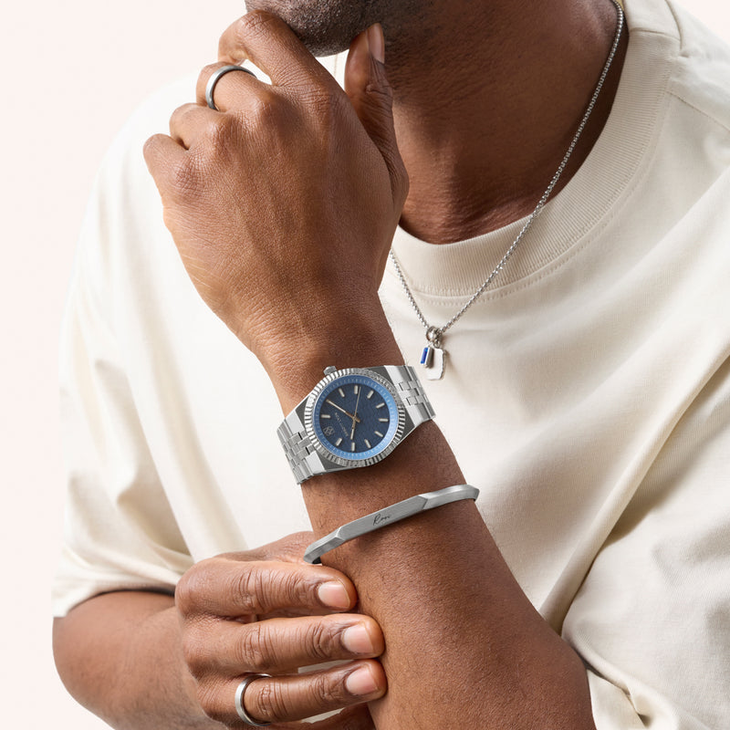 Grosvenor 40 Steel Blue Watch (Silver)