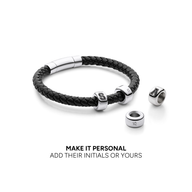Men's Black Bonded Leather Engravable Bracelet (Silver)