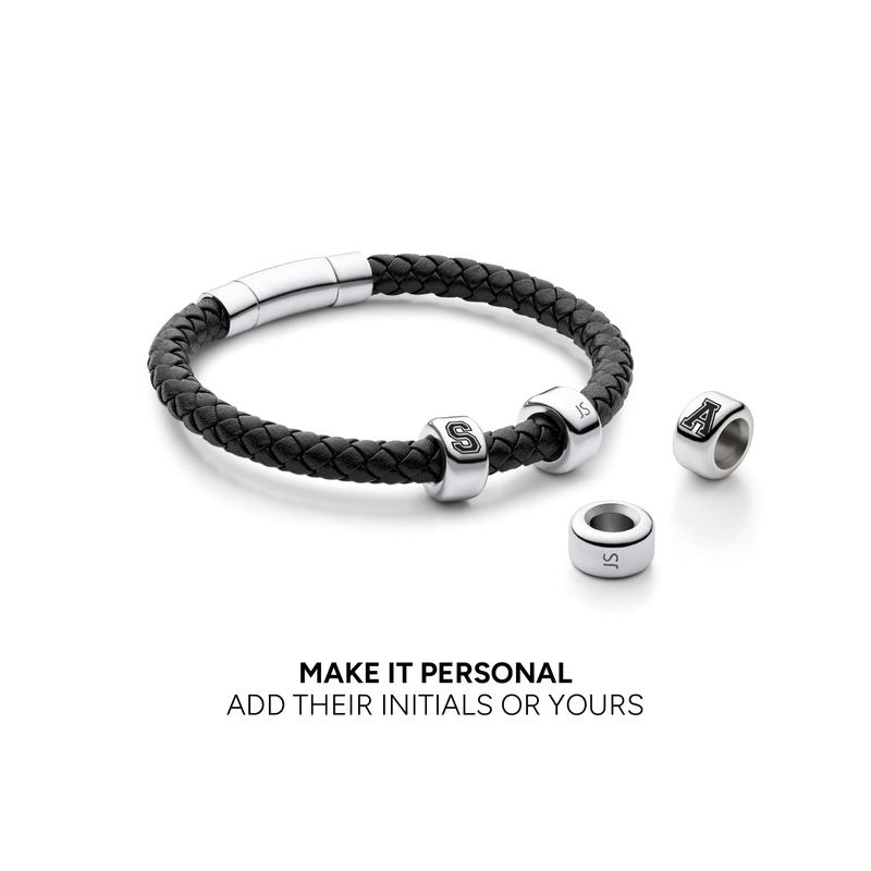 Men's Black Bonded Leather Engravable Bracelet (Silver)
