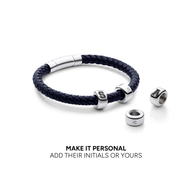 Men's Navy Bonded Leather Engravable Bracelet (Silver)