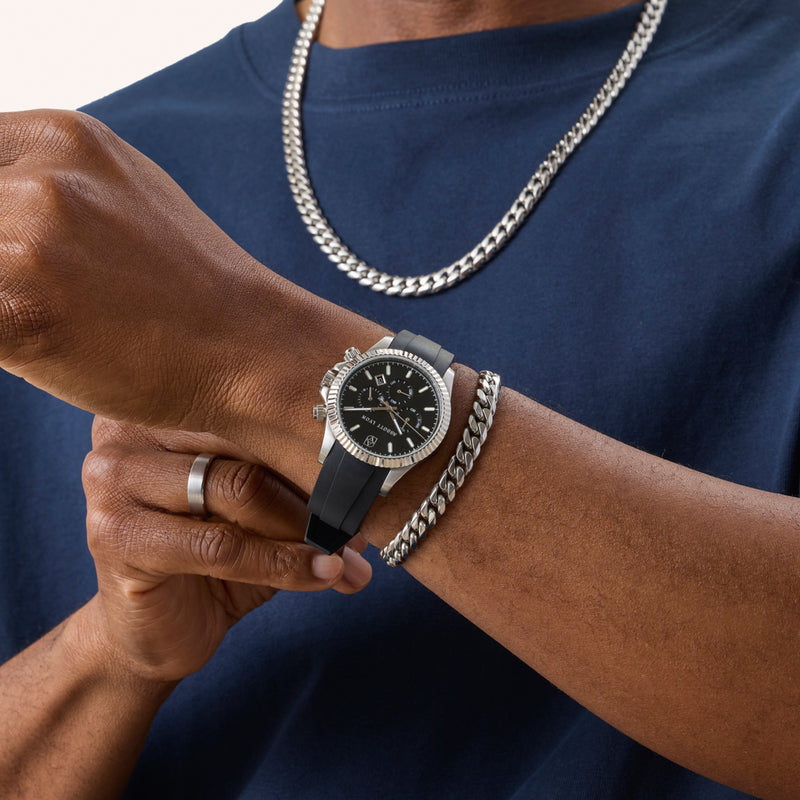 Greenwich Chronograph 40 Silicone Strap Watch (Black)
