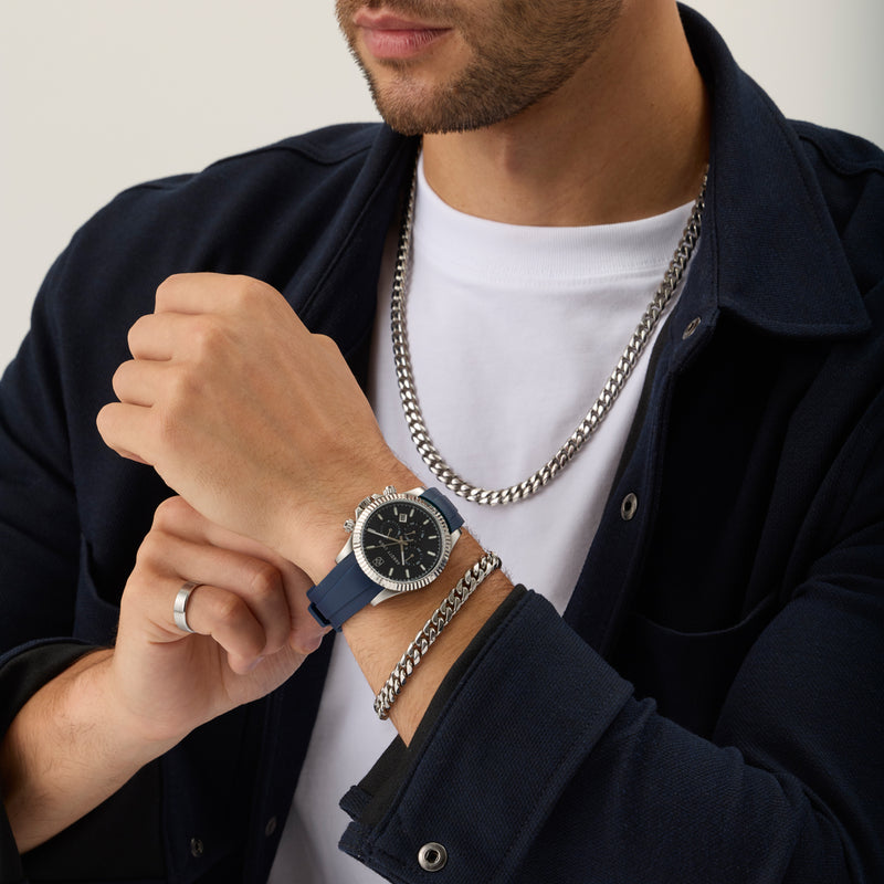 Greenwich Chronograph 40 Silicone Strap Watch (Navy)