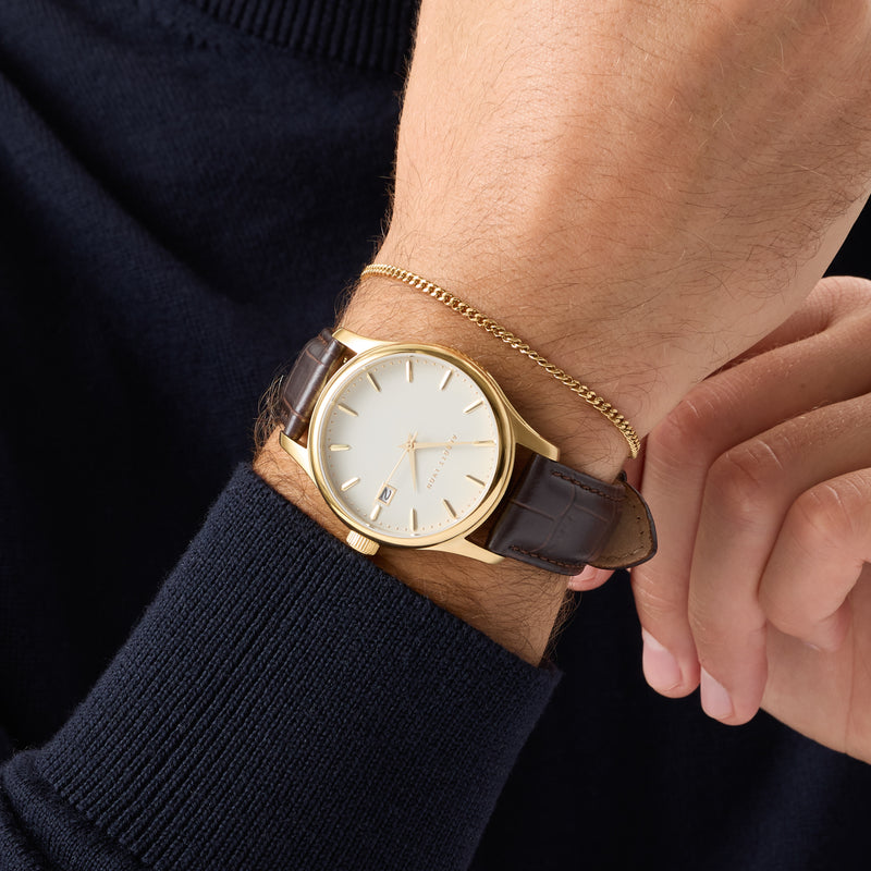 Men's 39mm Mayfair Brown Leather Watch (Gold)