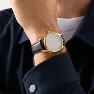Men's 39mm Mayfair Brown Leather Watch (Gold)