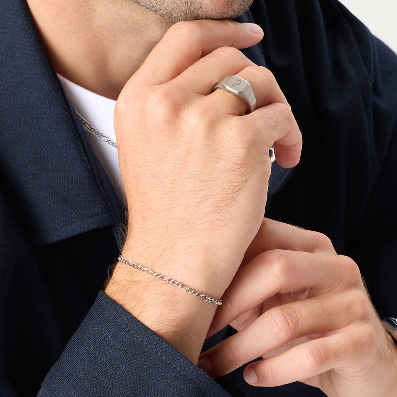 Intersection Figaro Chain Birthstone Bracelet (Silver)