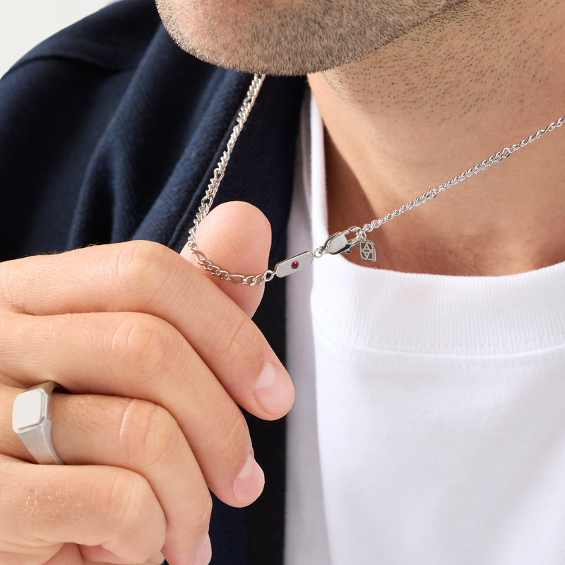 Intersection Figaro Chain Birthstone Necklace (Silver)