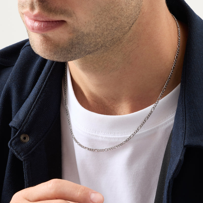 Intersection Figaro Chain Birthstone Necklace (Silver)