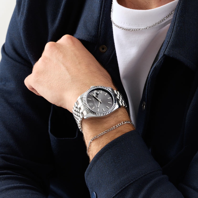 Men's Intersection Figaro Chain Bracelet (Silver)