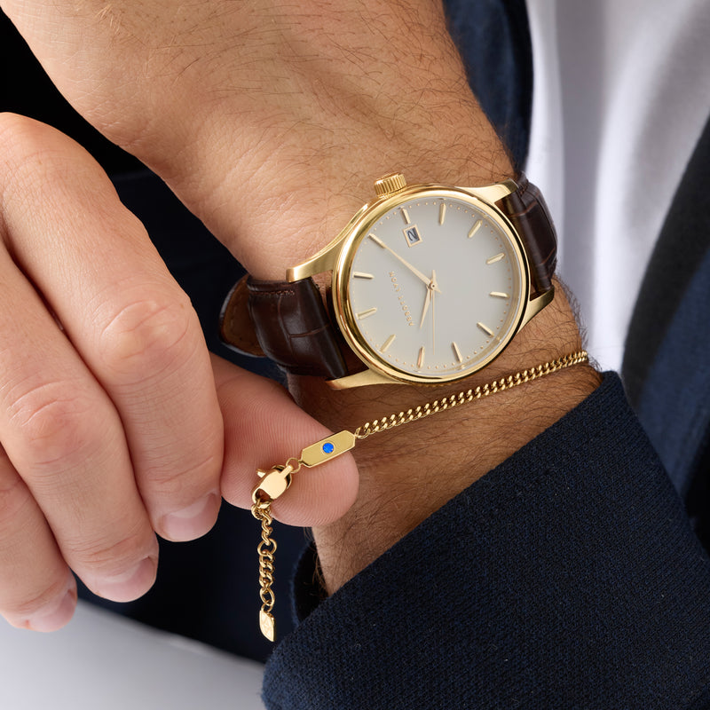 Intersection Curb Chain Birthstone Bracelet (Gold)