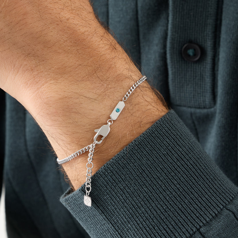 Intersection Curb Chain Birthstone Bracelet (Silver)