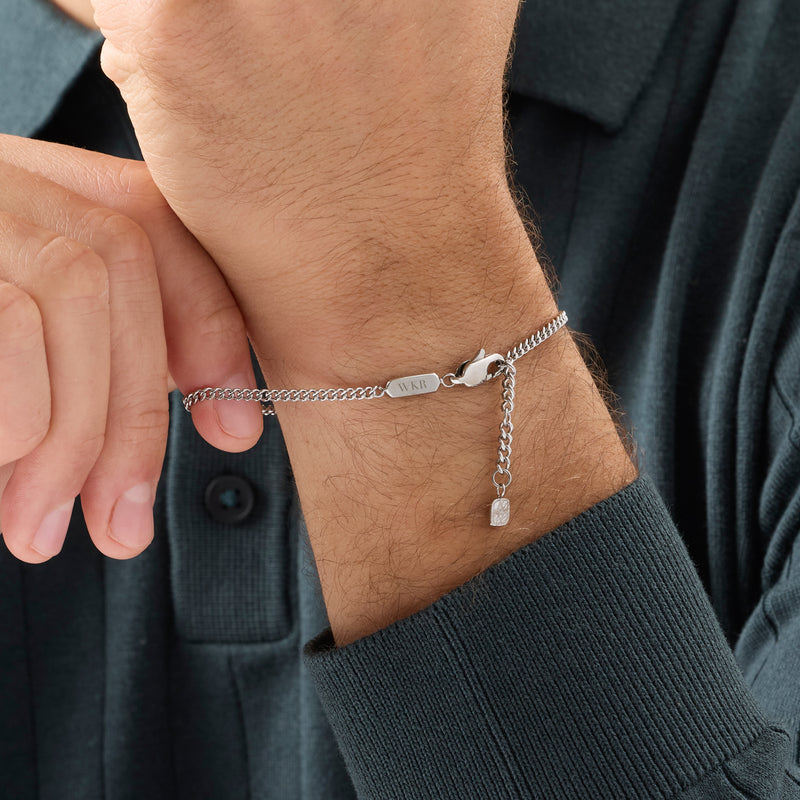 Men's Intersection Curb Chain Engravable Bracelet (Silver)