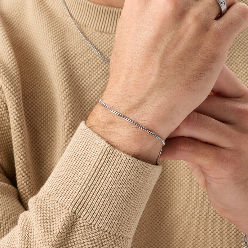 Intersection Curb Chain Birthstone Bracelet (Silver)