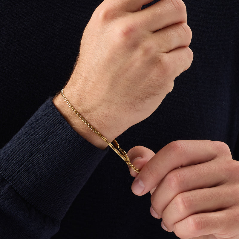Men's Intersection Curb Chain Engravable Bracelet (Gold)