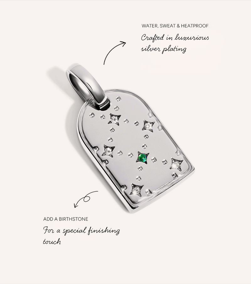 Mini Monogram Birthstone Tag Necklace (Silver)