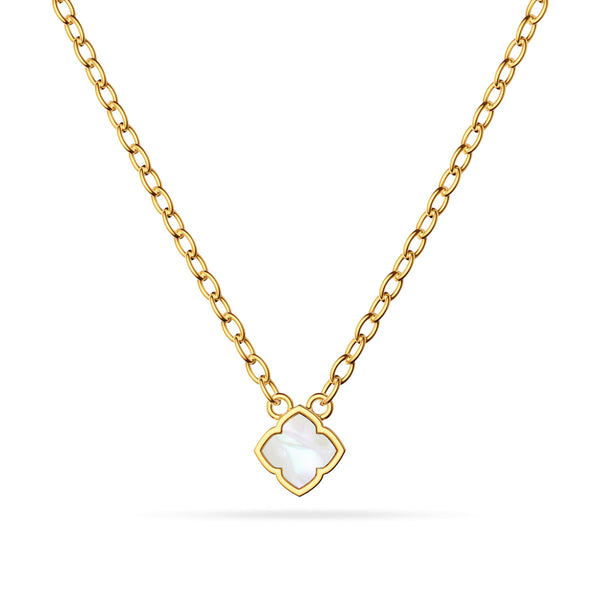 Mini Pearl Clover Necklace (Gold)