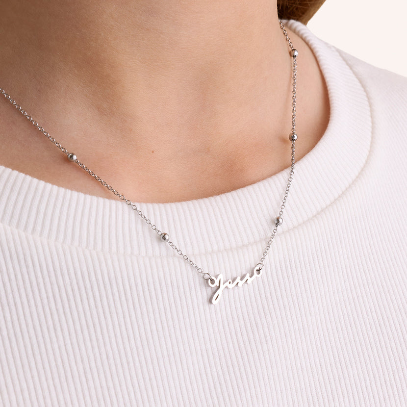Matching 'Mini & Me' Signature Name Necklace Set (Silver)