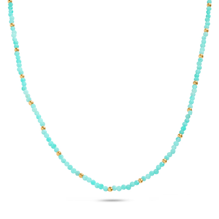 Mini Beaded Blue Necklace (Gold)