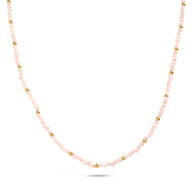 Pink Quartz Mini Beaded Necklace (Gold)